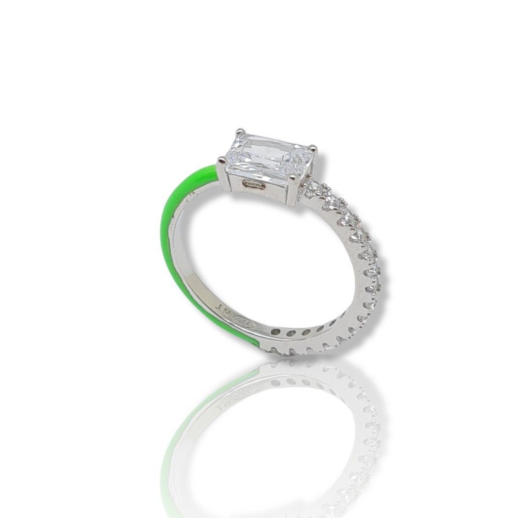 Ασημένιο δαχτυλίδι απο επιπλατινωμένο ασήμι 925°και πράσσινο σμάλτο  (code FC002633)